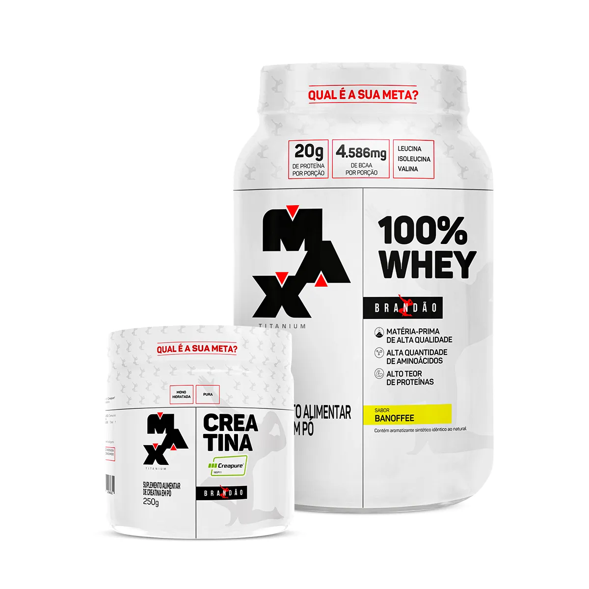Kit Brandão Open I - 100% Whey Pote 900g + Creatina Creapure 250g - Max Titanium
